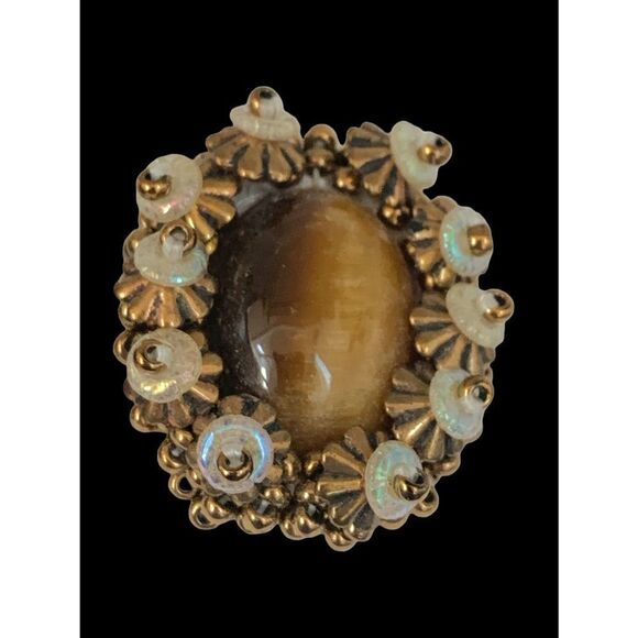 Vintage artist made tiger eye beaded detailed 1” pierced earrings new old stock - Picture 5 of 11